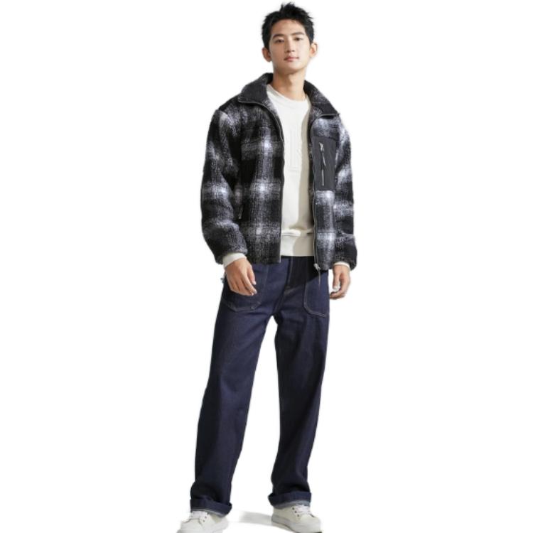 Calvin Klein Stand Collar Zipper Fleece Jacket Men Outerwear Space-Black-Plaid J400334