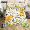 Easter Rabbit Tail Comforter Cover Pastel Pink Tulip Flowers Duvet Cover Twin Easter Eggs Kawaii Animal Bedding Set Easter Decor