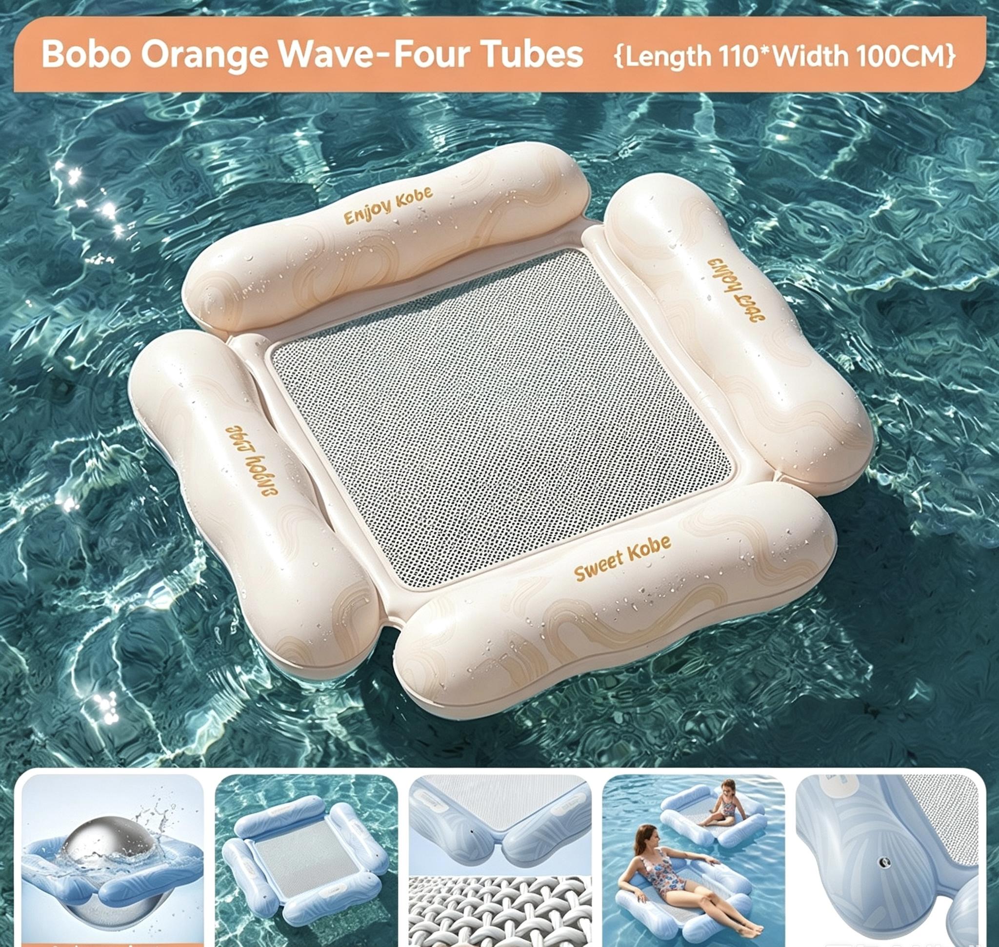 PVC Floating Kids Inflatable Water Floating Bed With Mesh Striped Design Foldable Water Lounger Cross Border Inflatable Float