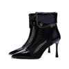 Korean version breathable mesh fine heel cool boots women's spring and autumn 2025 anti-collision pointed short boots patent leather hollow high h