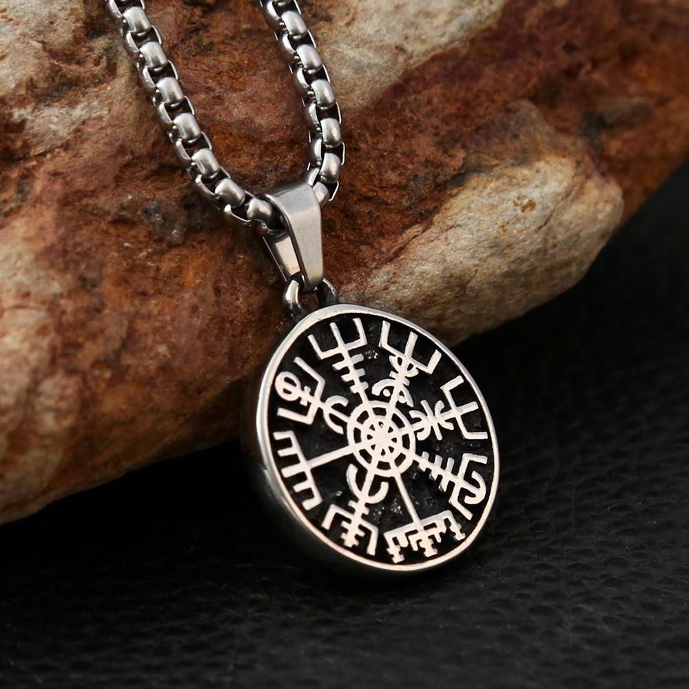 New Small Size Fashion Viking Compass Pendant Stainless Steel Nordic Odin Rune Necklace for Men Women Amulet Jewelry