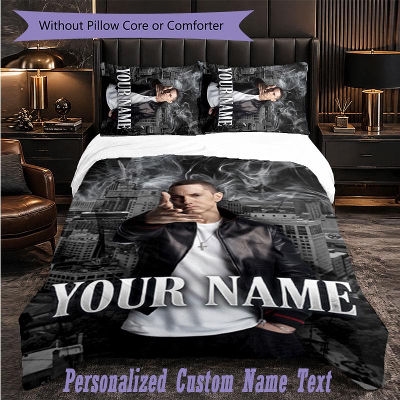 Personalized 3Pcs Bedding SetEminem Custom Text Duvet Cover Pillowcase Set Bedroom Gift