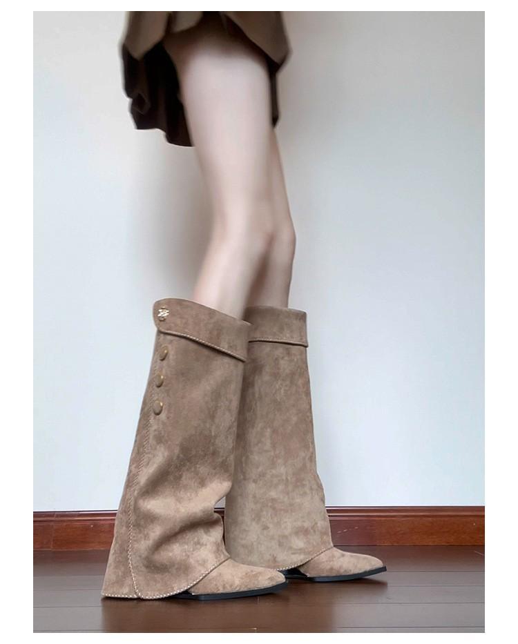 Xiaoxiangfeng pointed toe heel boots knight boots women's knee high trouser boots