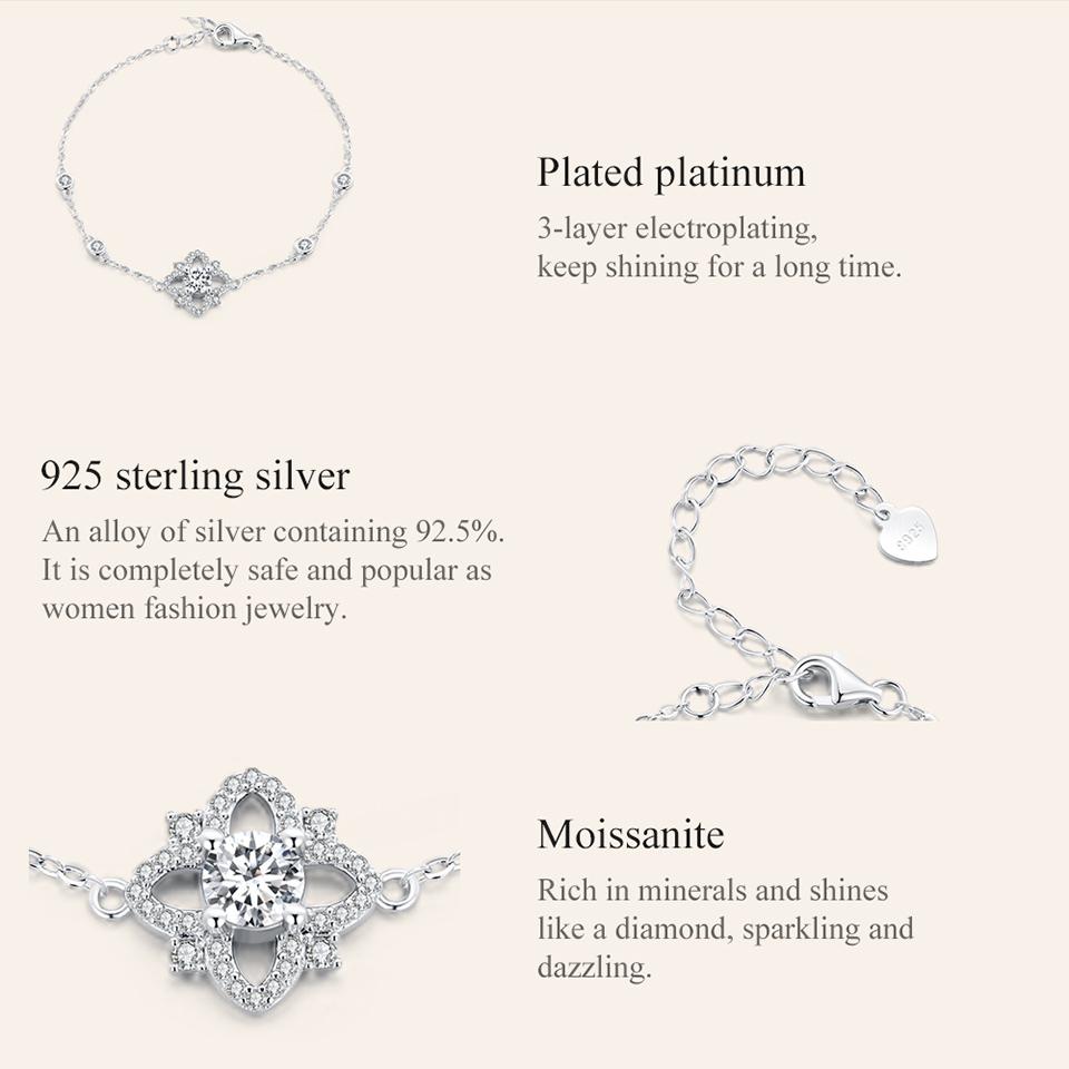 Bamoer D Color VVS1 EX 0.5CT Moissanite Bracelet for Women Valentine's Day Gift 925 Sterling Silver Shining Fine Jewelry