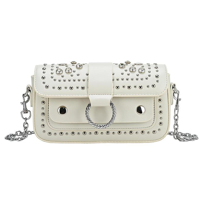 European American Luxury Studded Shoulder Bag Stylish Versatile Metal Chain Crossbody Bag Magnetic Buckle Small Square Bag