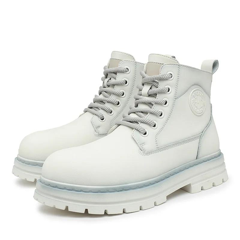 New Cool Men Women Cow Leather Boots Street High Top Casual Shoes Warm Plush Ankle Boots