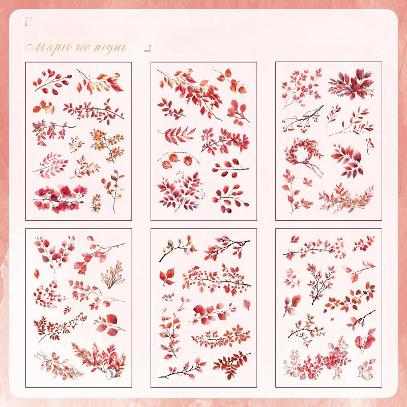 6 Styles  Transparent PET Stickers Scrapbooking Materials DIY Junk Journal Collage Tree Branches and Leaves Decor Stickers