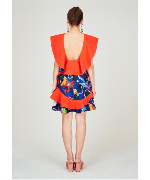 Greedius Ocean Check Print Yorke Ruffle Shoulder Dress