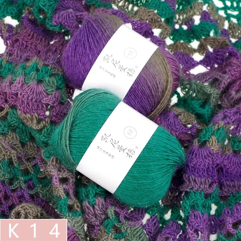 50g/Knäuel Regenbogen Baumwollgarn und Leinen Farbverlauf Handhäkeln Langabschnitt gefärbt Hand DIY Häkeln Schal Schal Zopfgarn Faden