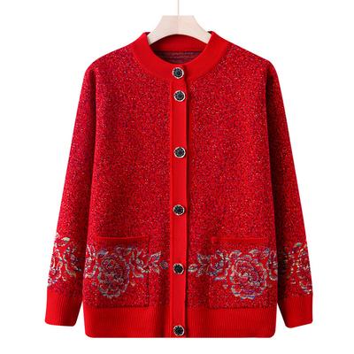 New Style Grandma Wear Autumn and Winter Sweater Knitted Sweater Cardigan Middle-aged and Elderly Mother Wear Jacket Autumn Old Lady Clothes