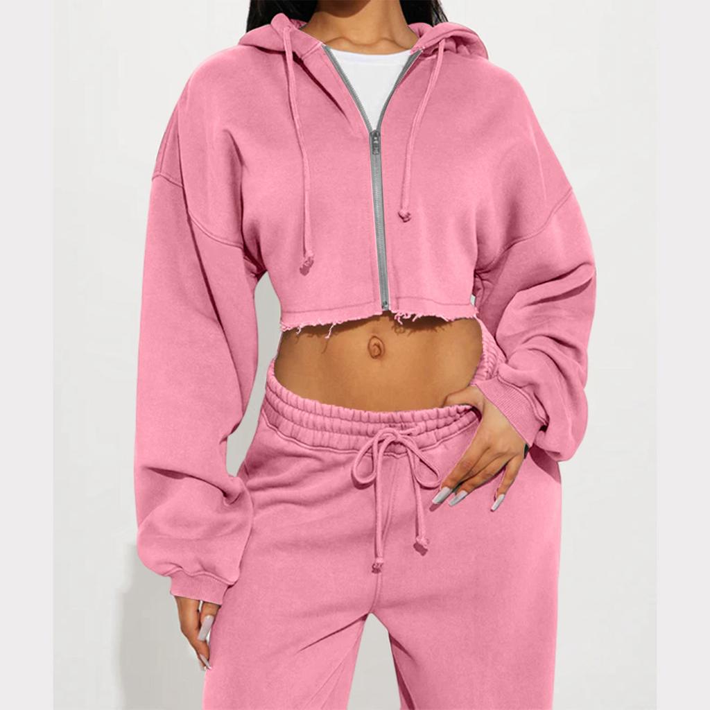 Damesmode Effen Kleur Lange Mouw Sportieve Casual Hoodie Set