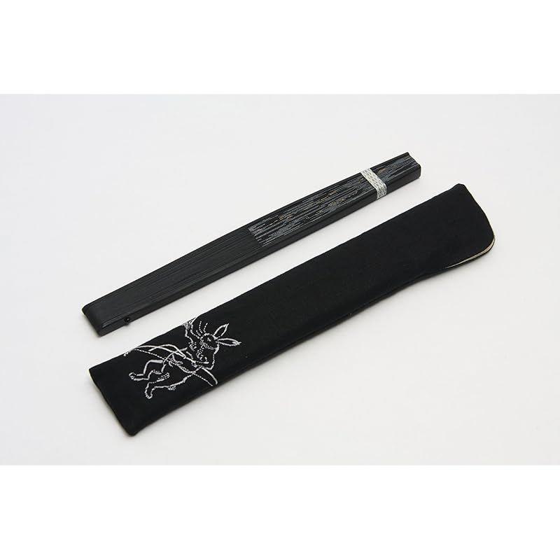 Used [New] [Hasegawa] Kyoto fan, checkered pattern, Chojugiga, black dyed, Kyoto craftsman handmade fan, fan bag included, gift box 0