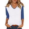 Women's Casual Fashion Sexy Comfortable V-neck Stitching Color Three-quarter Sleeve Top
