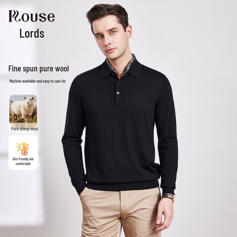 LOZ Men s 100% Fine Wool Machine Washable Turn-down Collar Knit Sweater 52