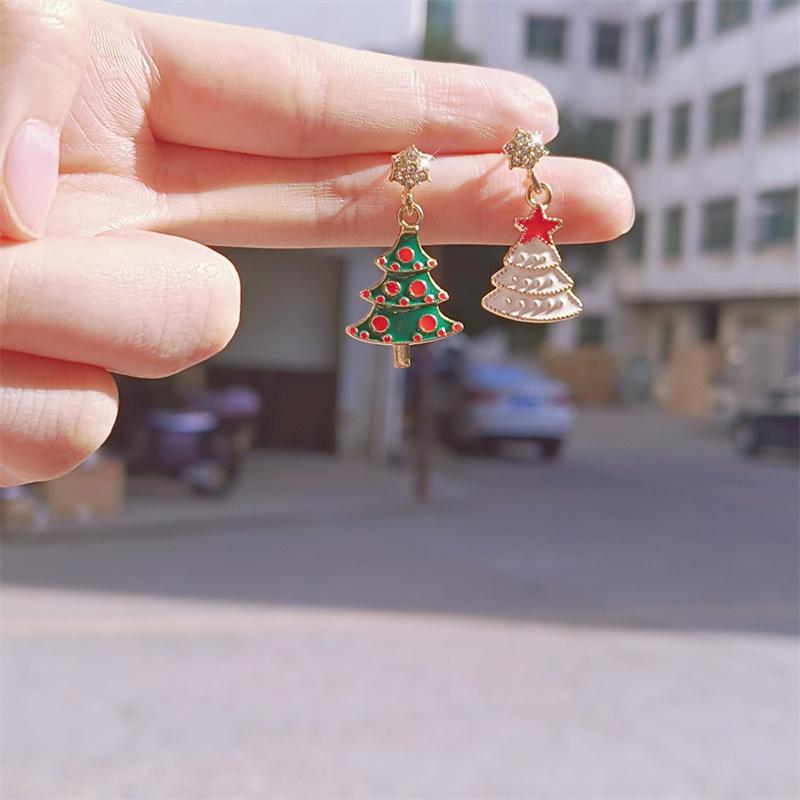Pink Sparkling Zircon Christmas Tree Earrings For Women Full Rhinestone Xmas Tree Dangle Earring Girls Holiday Versatile Jewelry