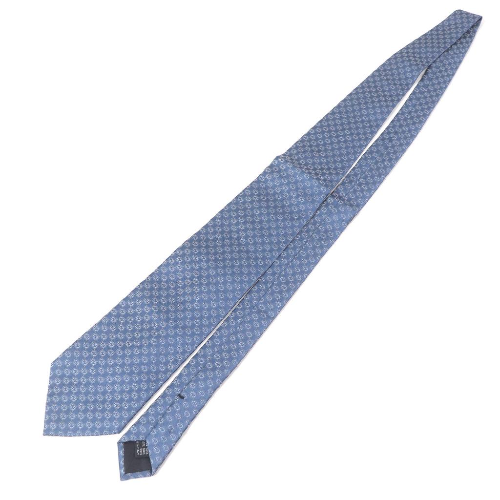 Pristine GUCCI Tie GG Logo Crest Wide Tie Light Blue Silk Mens Used