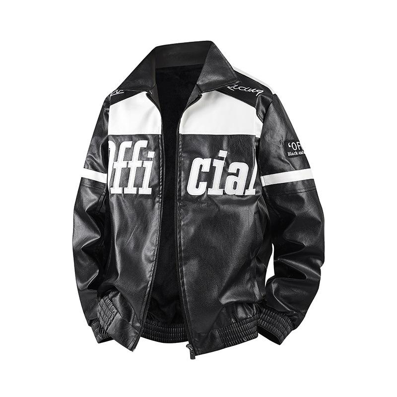Embroidered locomotive men's leather jacket American glossy stand-up collar thickened couple baseball jersey casual flying men's leather jacket