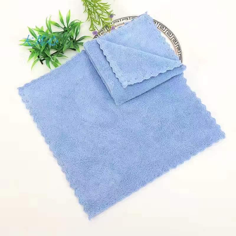 Coral Fleece Warp Knit Lace Towel: Absorbent 30x30cm Kitchen Wipe Cloth