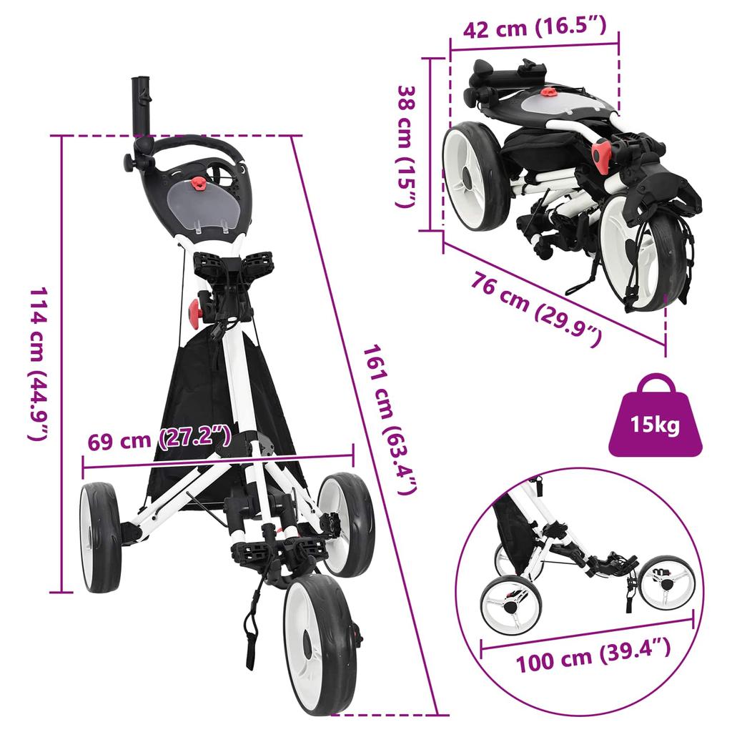 Golf Trolley Black and White 100 x 69 x 114 cm Aluminum