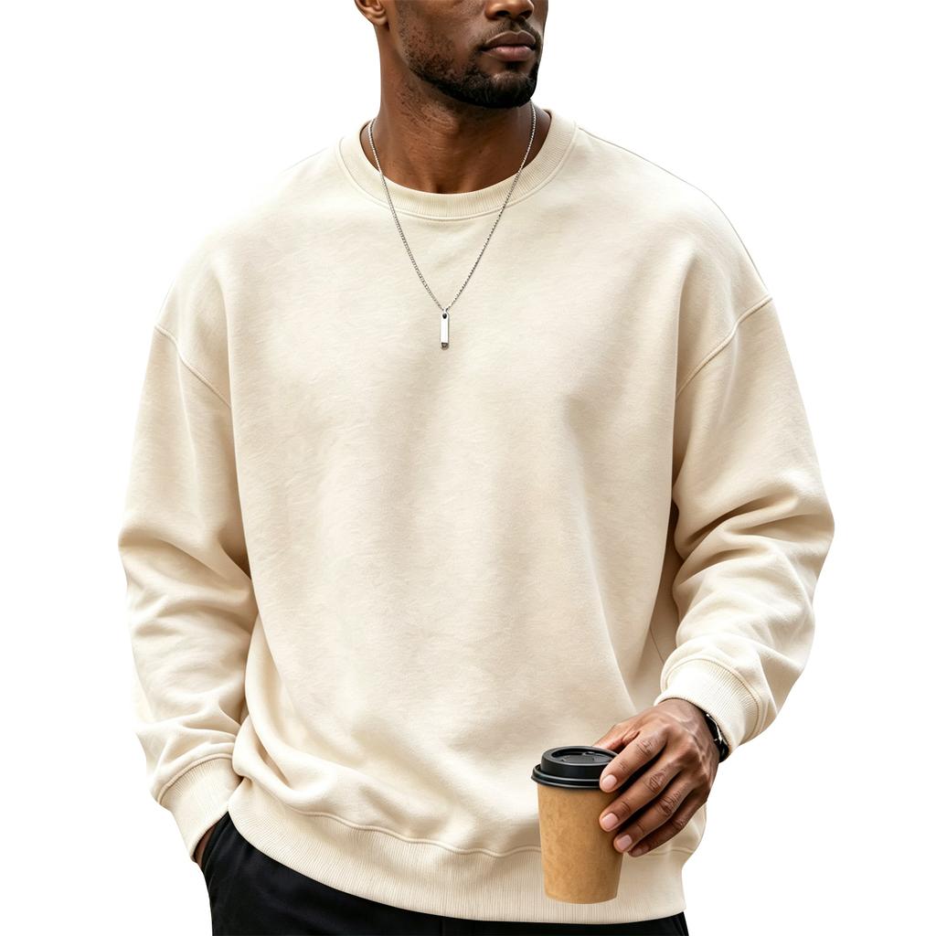 Men's Color Neck Sweatshirt Loose Fit Casual Pullover for Winter