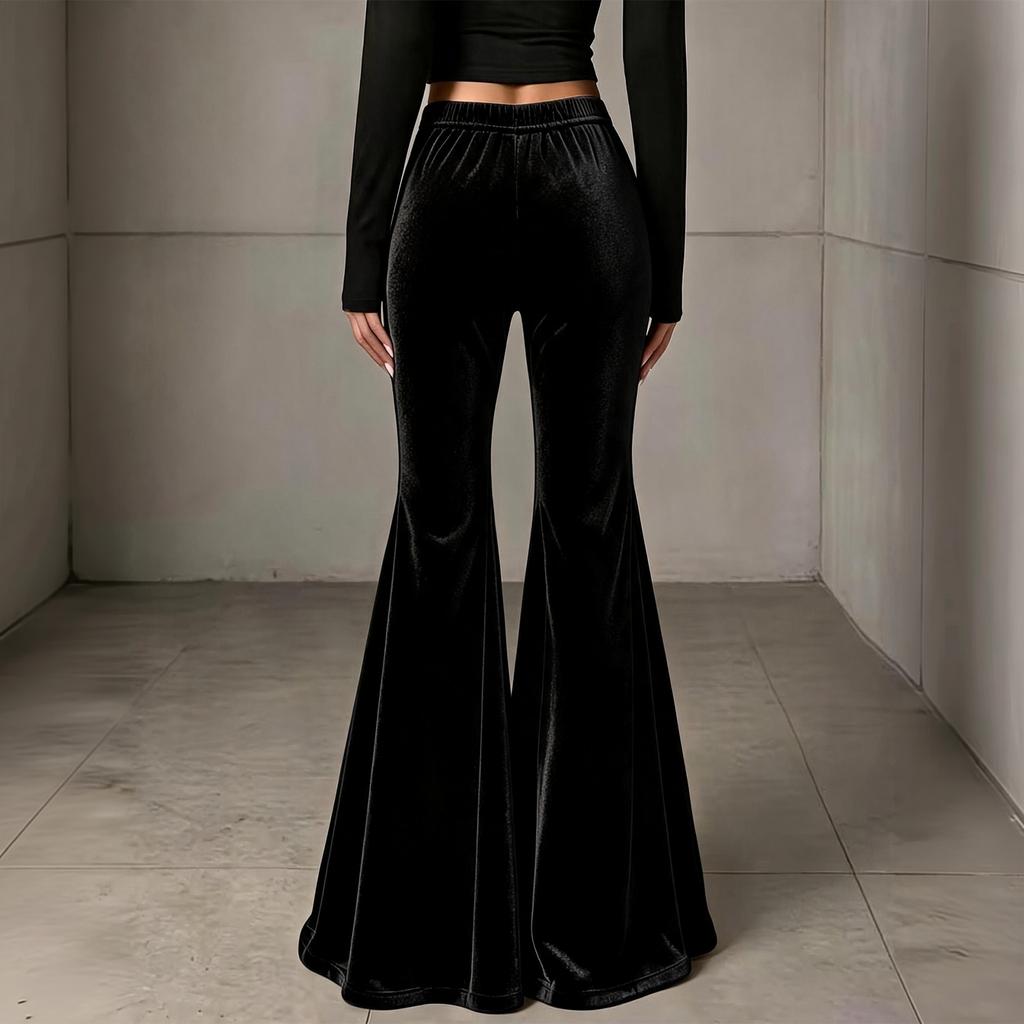 Women's High Waist Flared Pants, Elastic Waist Color Loose Casual Trousers
