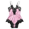 Women Satin Lace Bra Sexy Lingerie Underpant Siamese Sleepwear Bodysuit Babydoll