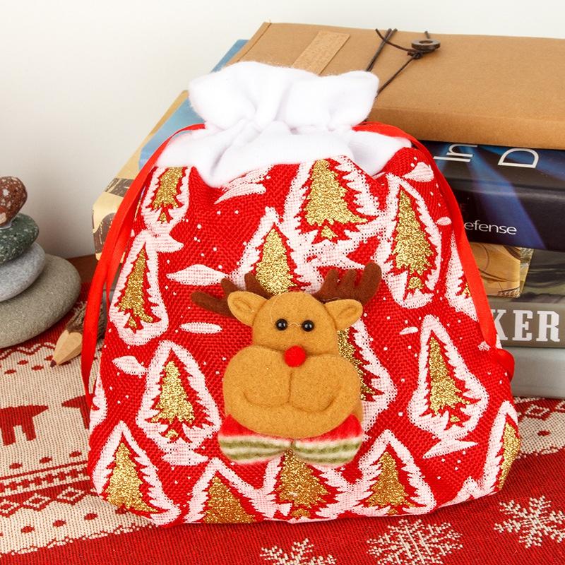 Christmas Gift Bag New Linen Cartoon Christmas Candy Bag Handbag Santa Claus Gift Bag