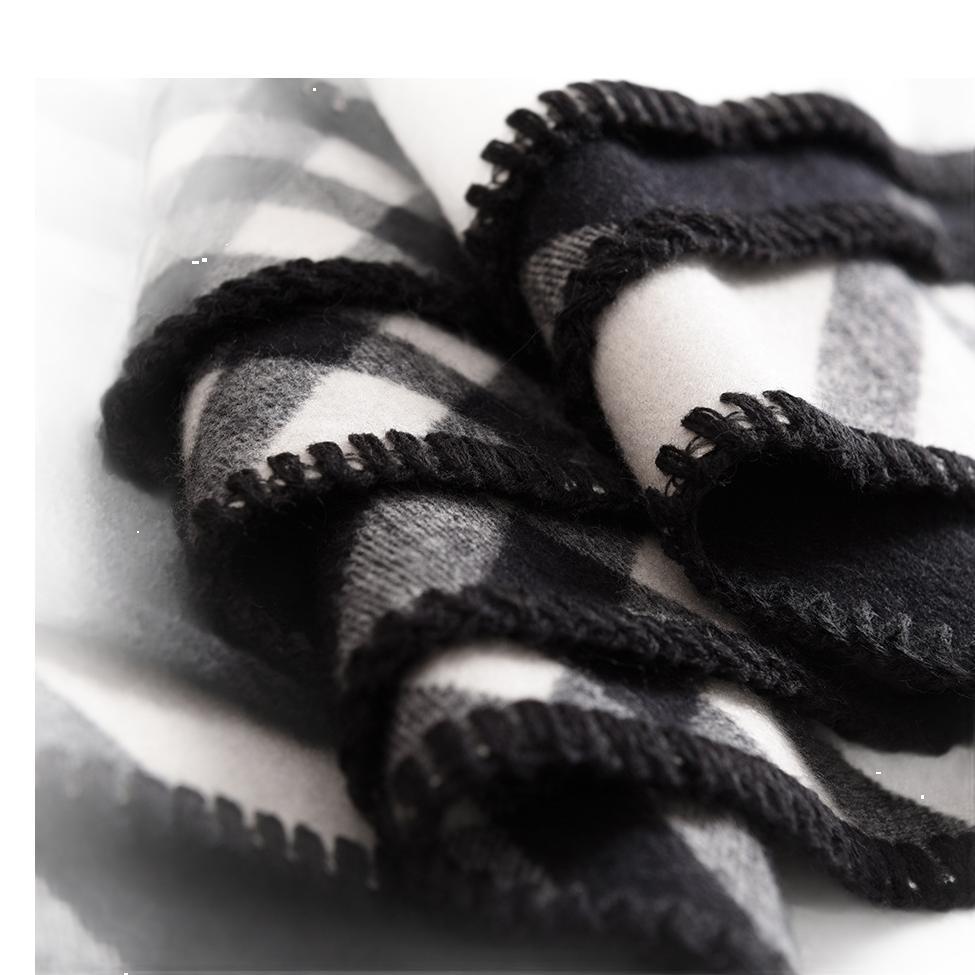 Black wool scarf women's winter luxury double-sided plaid pattern warm neck thickened imitation cashmere shawl