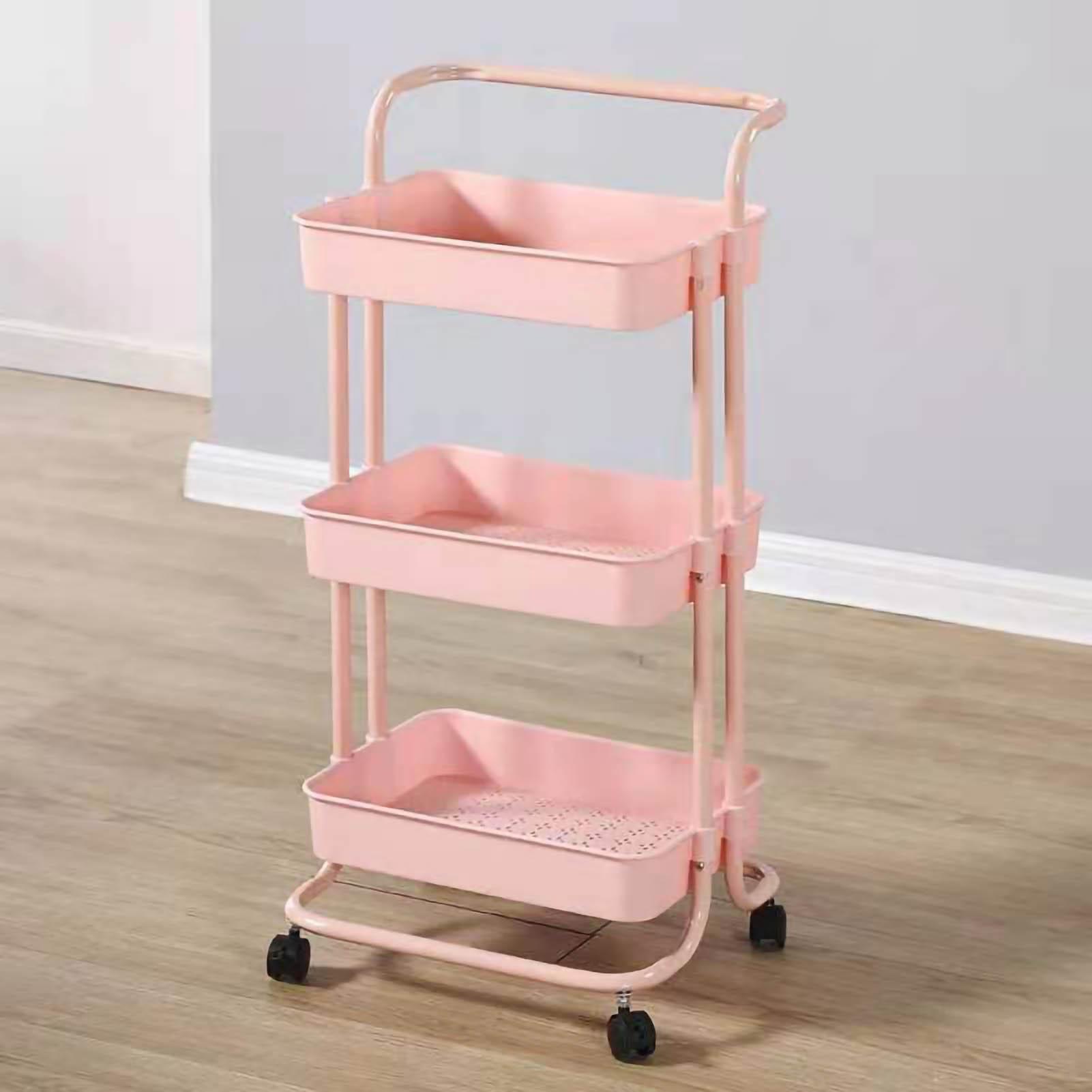 

Heavy Duty 3 Tier Utility Rolling Cart Stylish Multifunctional Storage Organizer for Kitchen рожевий