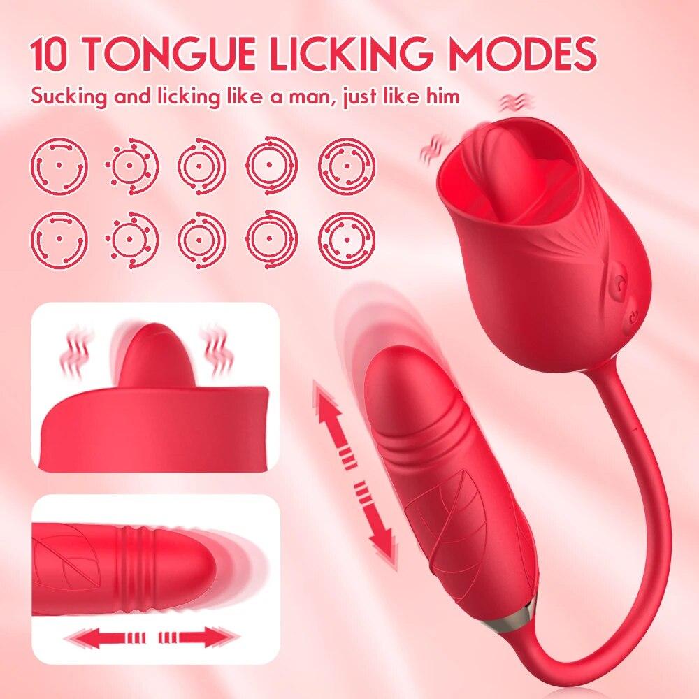 Rose Clitoris Tongue Licking Female Sucking Vibator Clit Stimulator Telescopic Vibration Nipple Vagina Sex Toys for Women Adults