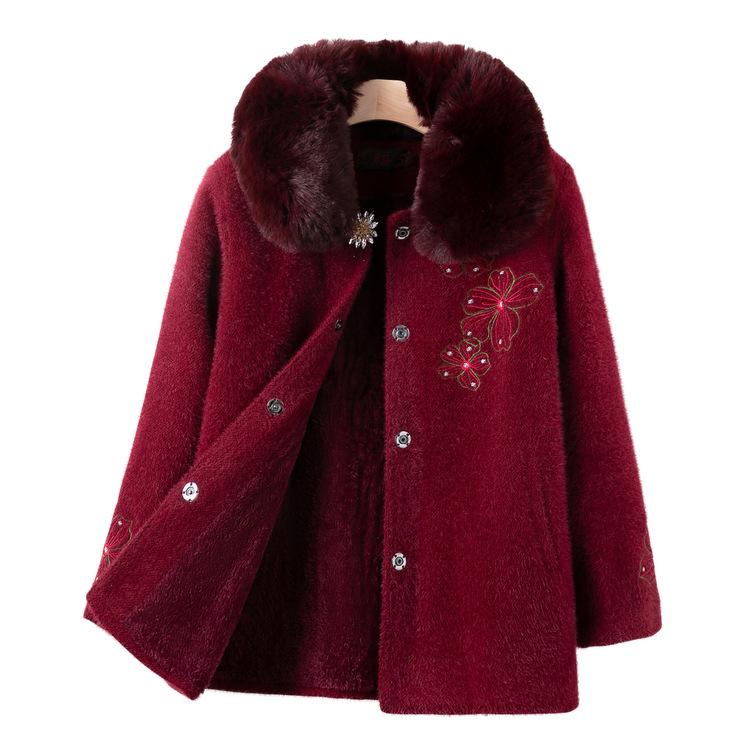 

New Style Mom-fit Wool Coat, Wide Lady, Wool Collar, Fashionable Coat, Middle-aged and Elderly Plus Velvet Top XL