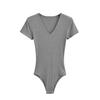 Damen Slim Stretch V-Ausschnitt Jumpsuit T-Shirt - Sexy Kurzarm Basisschicht Oberteil