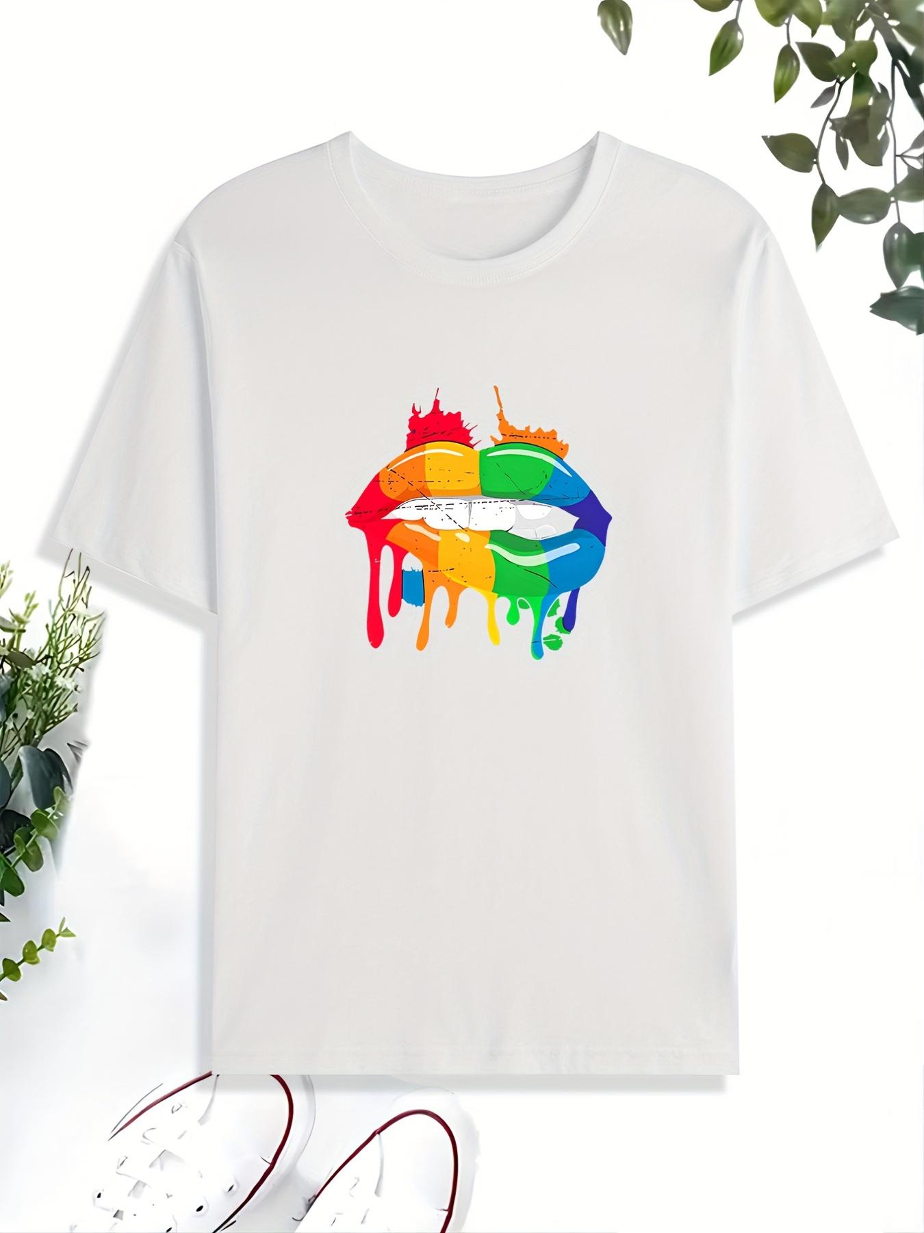 Rainbow Lips Print T Shirt L
