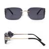 Trendy Blue Rimless Rectangle Sunglasses for Women Men Unique Metal Rivets Gradient Gray UV Protection Eyewear