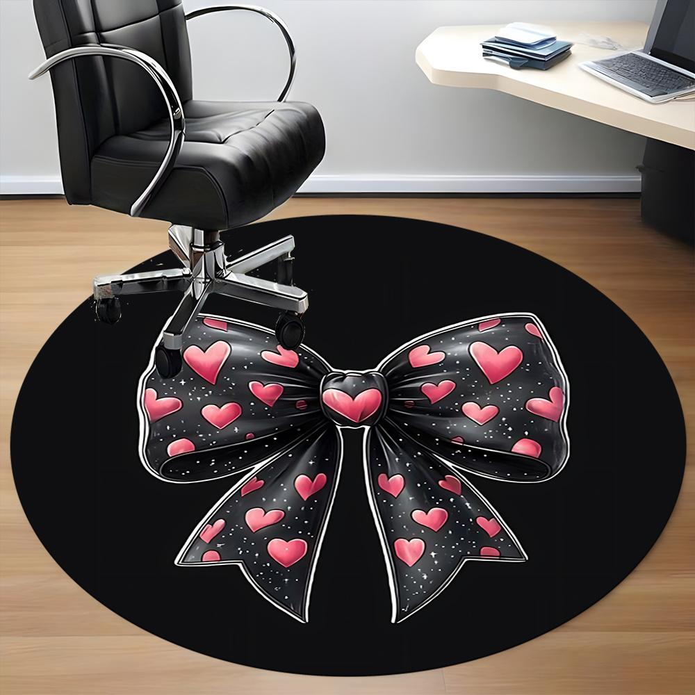 1pc Heart Bow Office Round Area Rug, Indoor Mat Suitable ForOffice, Under Office Chairs Bedroom Living Room Home Decor, Room Deco 039