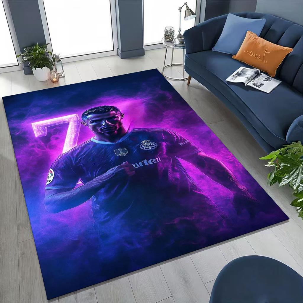 3D Goat Football Star R-Ronaldo Cartoon Art Carpet Rug for Bedroom Living Room Sofa Home Doormat Decor,Large Non-slip Floor Mat