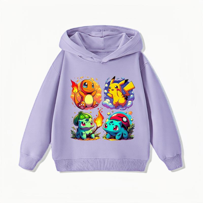 2026 Autumn Winter Cute Pikachu Printed Kids Hoodie Unisex Boys Girls Warm Casual Hooded Sweatshirt