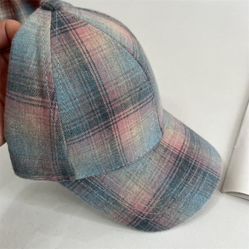 Classic Plaid Gradual Change Cap Children's Fashion Retro Street Style Casual Versatile Blue Baseball Cap