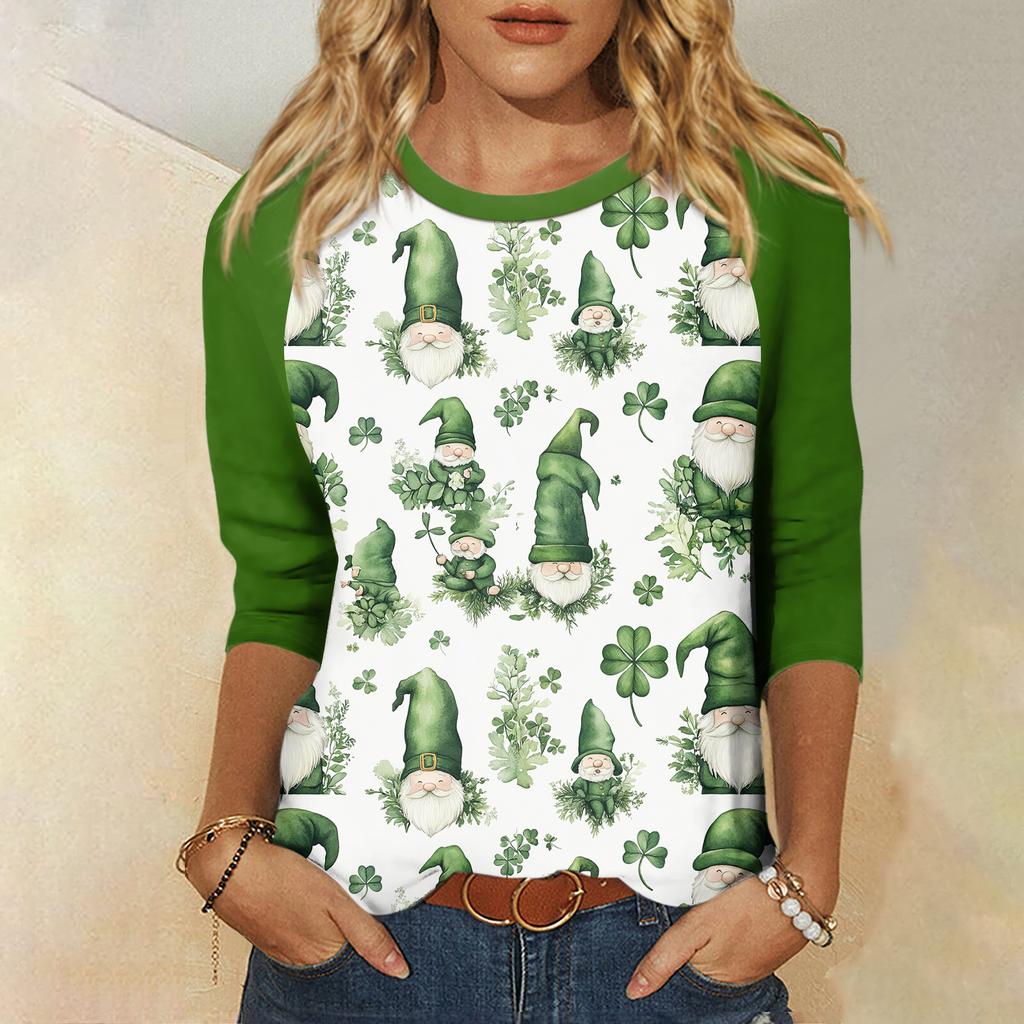 Women's  St. Patrick's Day Print Round Neck Three-Quarter Sleeve Top