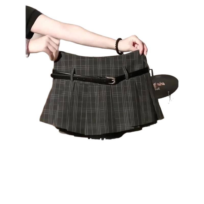 Women's Summer High Waist Plaid Pleated Skirt - College Style, Anti-Exposure, Petite Fit