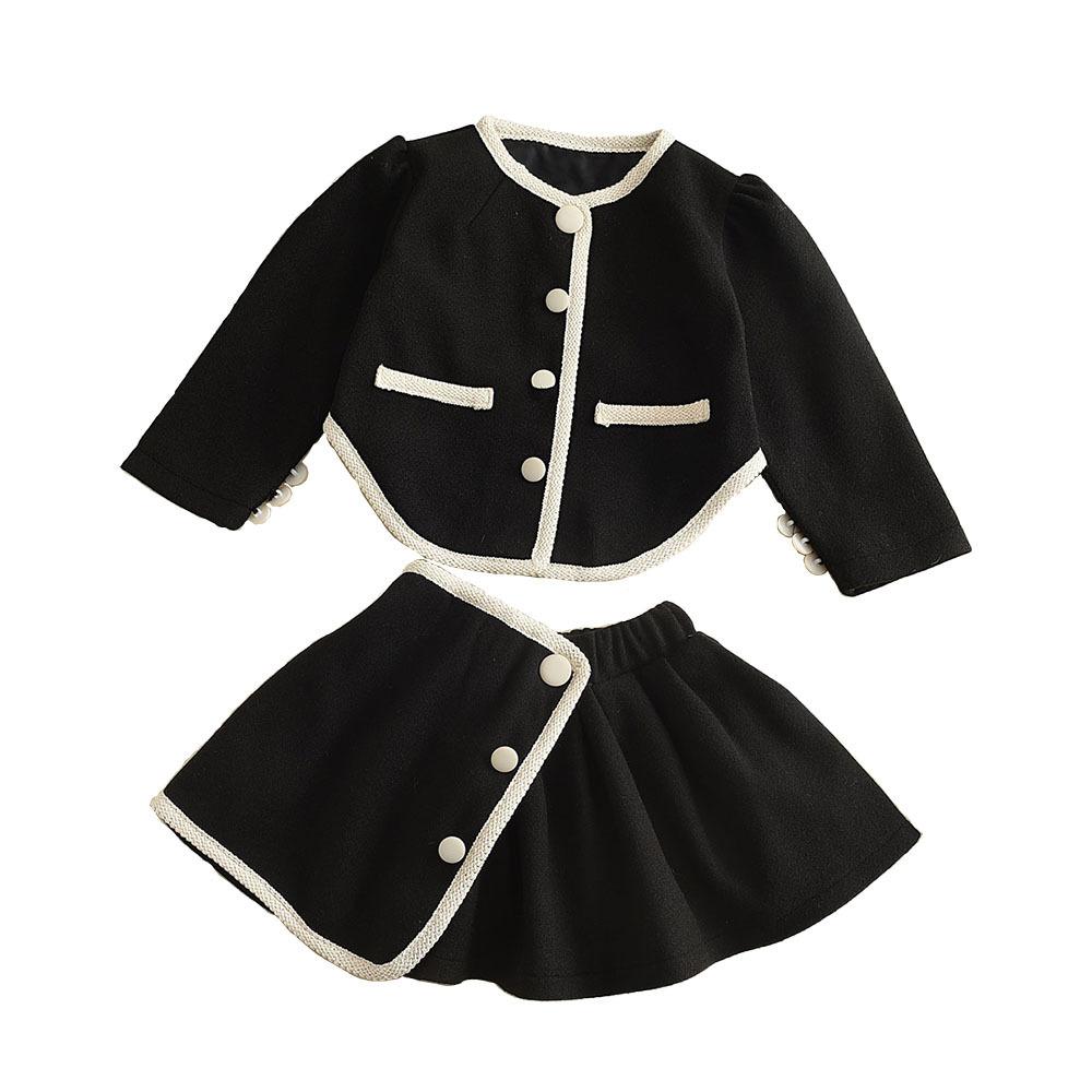 Girls' Autumn Outfit New Fashionable Long-Sleeve Cardigan And Skirt Two-Piece Set For Girls