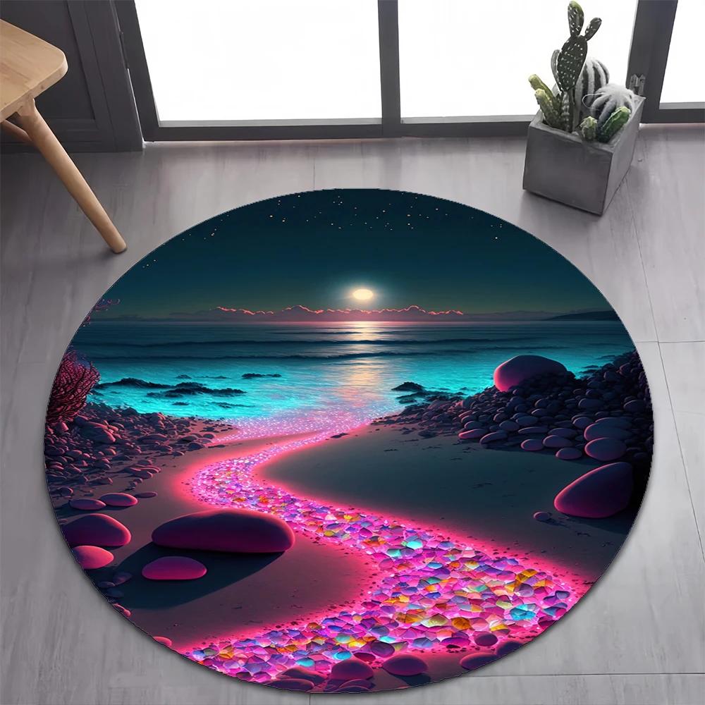 2025 New Style Colorful Pebble Rainbow Road Beach Stone Round Carpet Rug for Bedroom Living Room Decoration,pet Decor Floor Mat