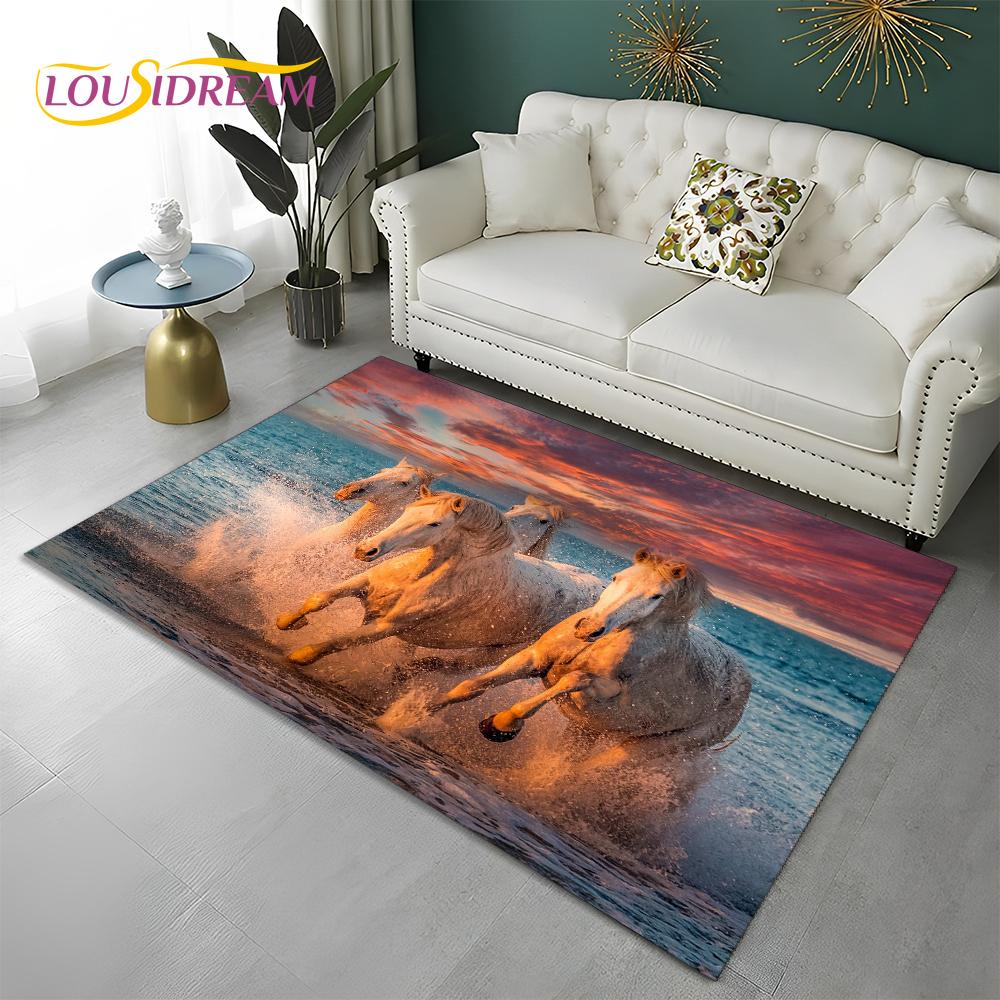 3D Pentium Gallant Horse Steed Animal Carpet Rug for Home Living Room Bedroom Sofa Doormat Decor,kid Area Rug Non-slip Floor Mat