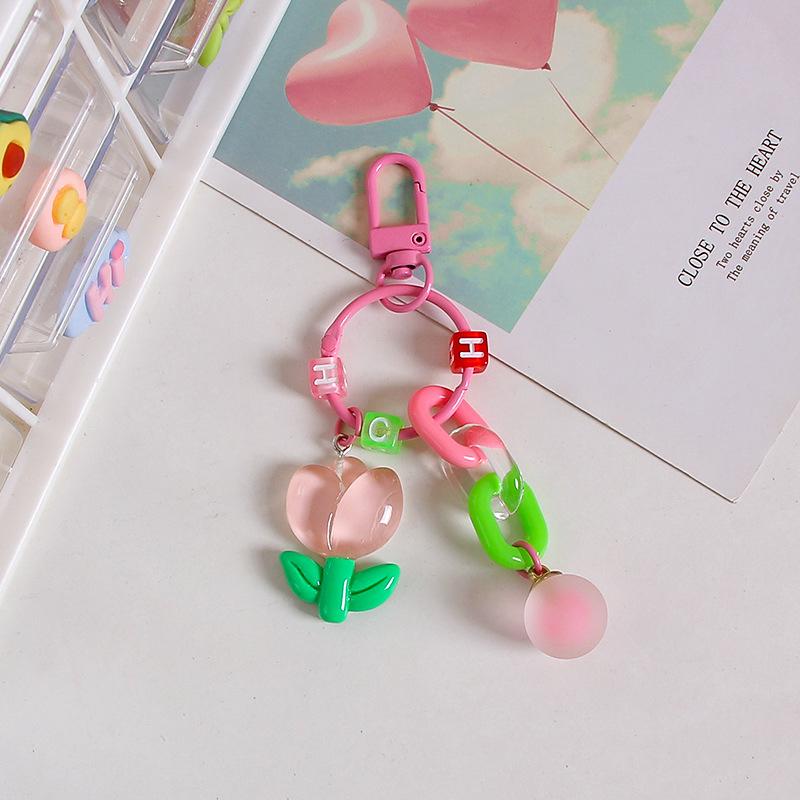 Ins Cute Tulip Keychain Color Ball Pendant Small Fresh Resin Car Key Chain Women'S Backpack Accessories Phone Case Charm Gift