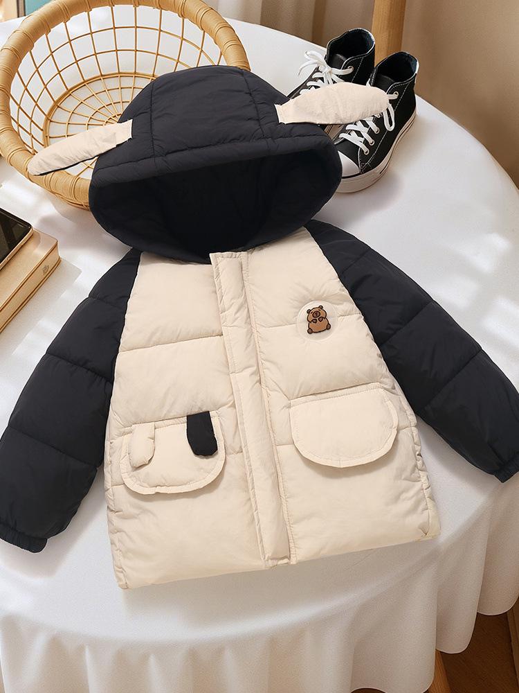 

Children s Hooded Down Jacket with Ears - Autumn/Winter Thickened Cotton Coat for Babies and Kids 90cm for 75-85cm height чёрный