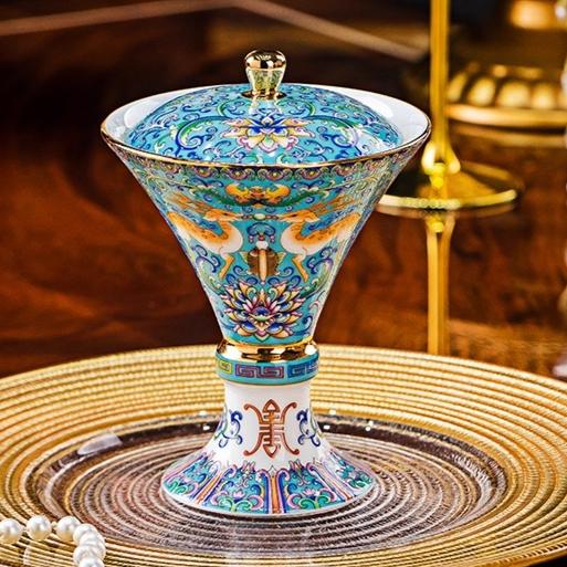 BEPAN 1PC Enamel Color Household Small Teacup Chinese Bone China Milk Tea Cup Tall Supply Bowl Ceramic Gorgeous Style Household Goods