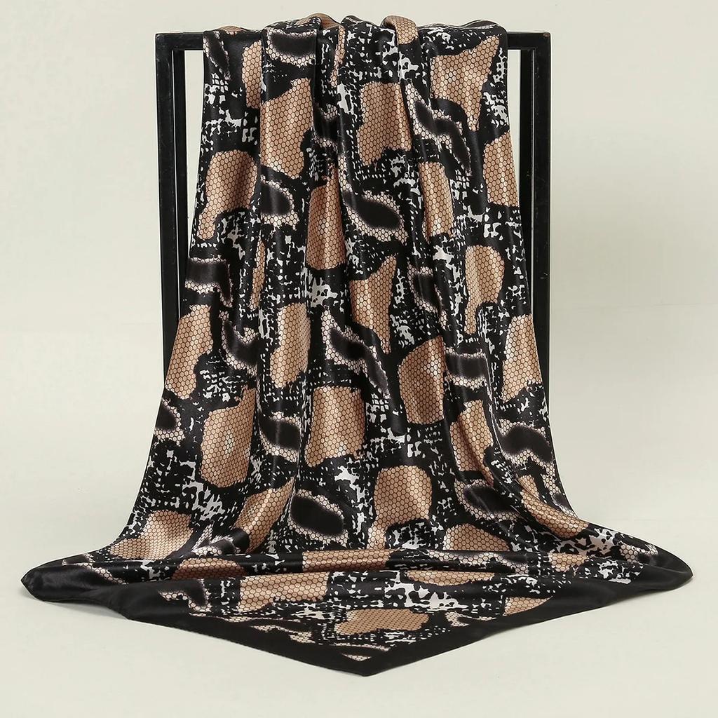 New Leopard Print Snake Skin Pattern Silk Scarf Women's Decorative Large Square Silk Scarf Simulation Silk Versatile Neck Scarf