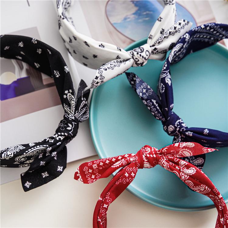 Stoff Paisley-Muster Breiter Schleifenknoten Haarband Elegant Boho Retro Hasenohren Stirnband Haarschmuck Gedreht Geknotetes Kopfband