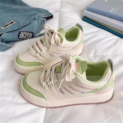 2026 Spring and Autumn New Women's Casual Shoes Thick Bottom Color Blocked Board Shoes Wide Head Women's Sports Shoes Zapatillas
