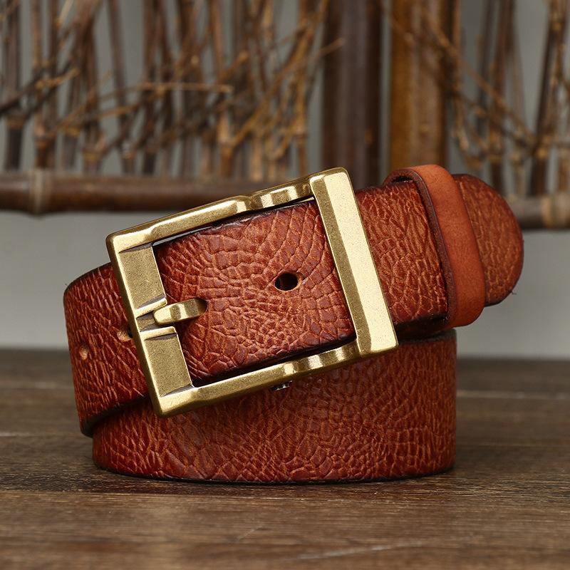 

3.8CM Embossing Printing Retro Cowboy Belt Male Cowskin Genuine Leather Belt Men Heavy Copper Buckle Belt for Jeans Men Waist 125cm